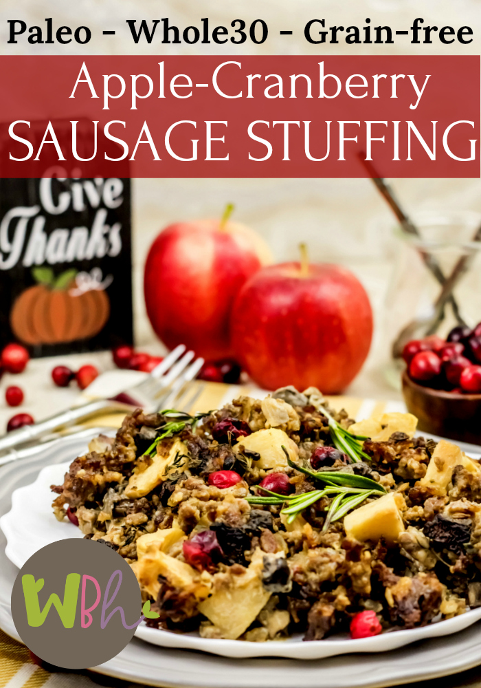 Are you eating a Paleo or Whole30 diet this year and feel like you can't have a side dish that's not a vegetable? I have great news! You can make a bread-free stuffing side dish, using yummy sausage and mushrooms as your main ingredient, rather than bread. #paleo #paleodiet #whole30 #whole30diet #recipes 