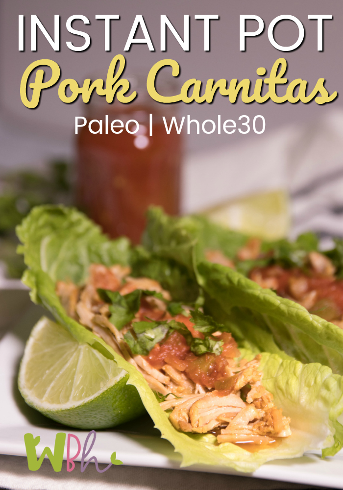 These delicious pork carnitas in lettuce wraps will hit the spot for your Paleo or Whole30 diet! #paleodiet #paleo #whole30diet #whole30 #recipes #porkcarnitas